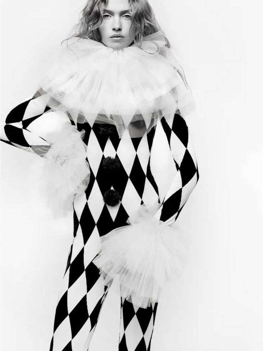 Zara Classic Black & White Harlequin Costume with Tulle Accents
